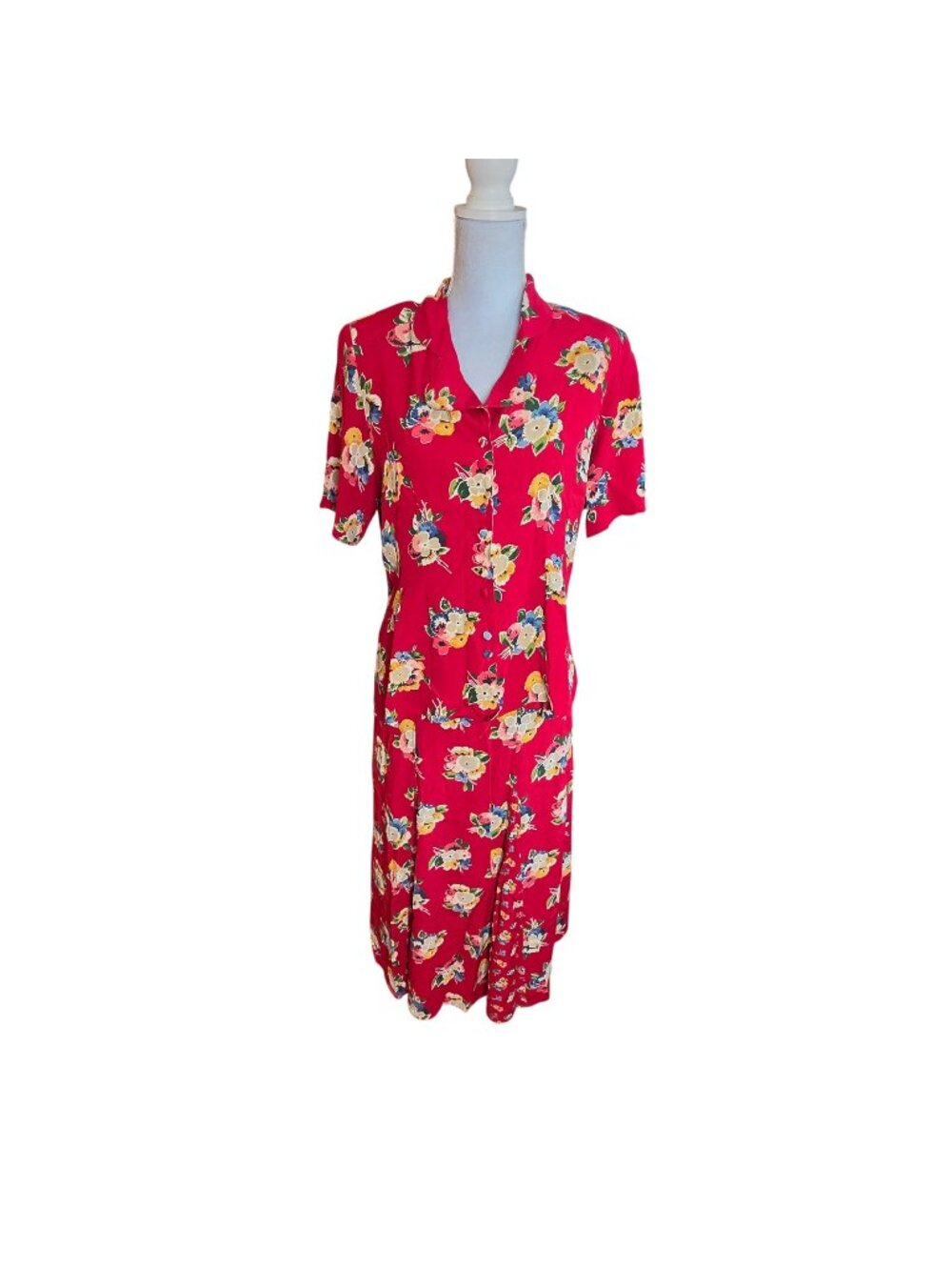 Vintage Susan Bristol Red Floral Rayon 2 Piece Blouse Skirt Set Cottagecore L/14